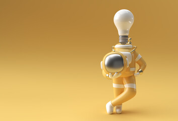 3d Render Astronaut light bulb instead of head 3d illustration Design.