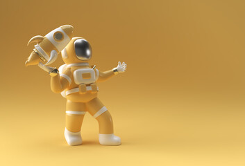 3d Render Spaceman Astronaut Flying with Rocket 3d illustration Design.