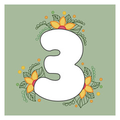 Naklejka premium 3 The number three is decorated with flowers and leaves in the quilling style