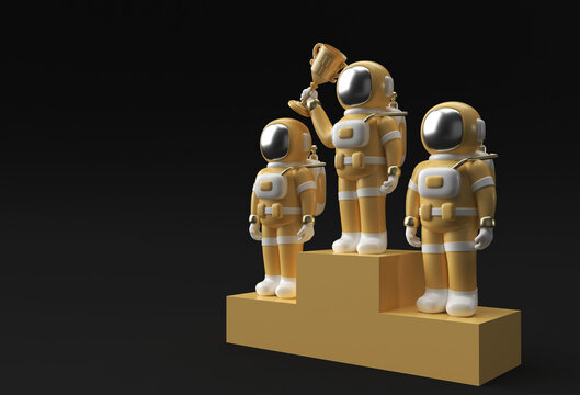 Successful Astronaut Got the First Prize Trophy 3D Rendering.
