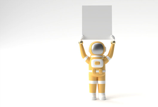 3D Render Astronaut Holding a White Banner 3D Illustration Design.