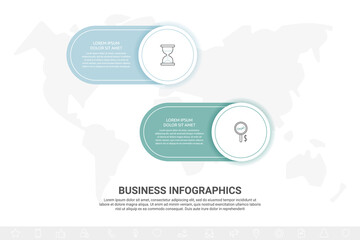 Business vector infographics with two circles and labels. Timeline visualization with 2 steps for diagram, flowchart, banner, presentations, web, content, levels, chart, graphic