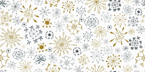 Christmas Seamless Pattern with Hand Draw Snowflakes Texture. Winter Holiday Background. Christmas Snowflake Texture for Print, Textile, Fabric, Card, Invitation. Vector EPS 10