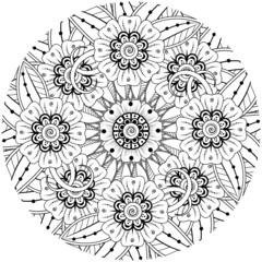 mehndi flower decorative ornament in ethnic oriental style, doodle ornament, outline hand draw.