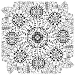 mehndi flower decorative ornament in ethnic oriental style, doodle ornament, outline hand draw.
