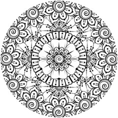 mehndi flower decorative ornament in ethnic oriental style, doodle ornament, outline hand draw.