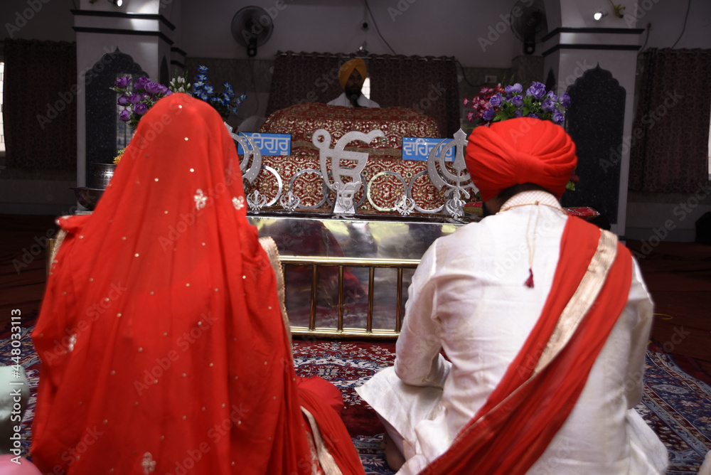 Poster indian punjabi sikh wedding ceremony bride and groom