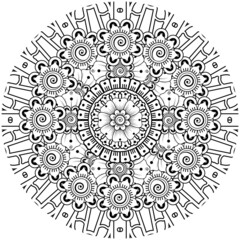 mehndi flower decorative ornament in ethnic oriental style, doodle ornament, outline hand draw.
