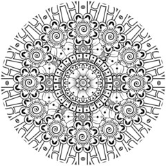 mehndi flower decorative ornament in ethnic oriental style, doodle ornament, outline hand draw.