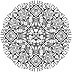 mehndi flower decorative ornament in ethnic oriental style, doodle ornament, outline hand draw.