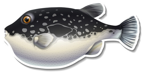 Puffer fish cartoon sticker on white background © blueringmedia
