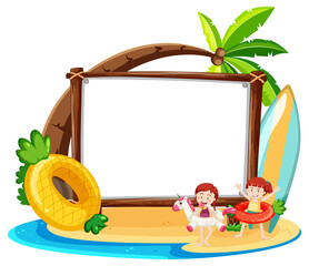 Summer Beach theme with empty banner isolated on white background