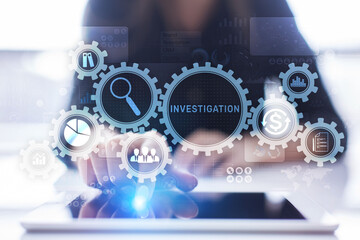 Fototapeta na wymiar Investigation inspection audit business concept on virtual screen.