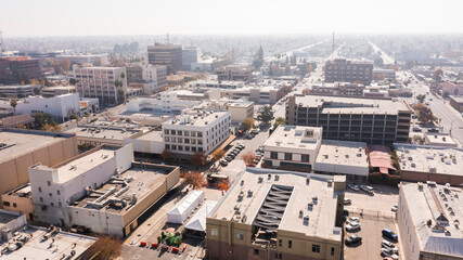 Afternoon aerial skyline view of downtown Bakersfield, California, USA.