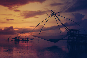 Fototapeta na wymiar Klong Pak Pra in sunrise at fisherman village