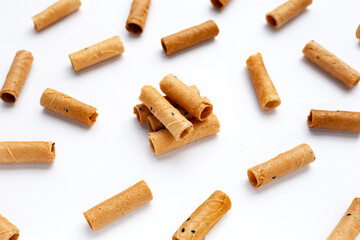 Thai crispy coconut rolls on white