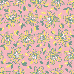 Fototapeta na wymiar Vector pink yellow green floral seamless pattern
