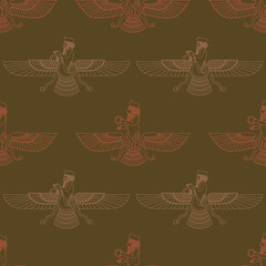 Seamless pattern with ancient  sumerian symbol Faravahar for your project