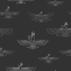 Seamless pattern with ancient  sumerian symbol Faravahar for your project