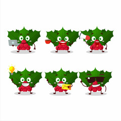 Holly berry cartoon character with various types of business emoticons