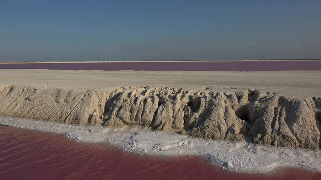 Pink Lagoon with a white spume in Las Coloradas. Yucatan, Mexico