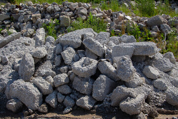 Pile of grey concrete rubble