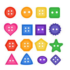 Set of sewing buttons.Colorful clasper.Sign, symbol, icon or logo.Flat design.Cartoon vector illustration.Shapes for clothing, fashion, crafts and decoration.Circles, ovals, triangles and squares.