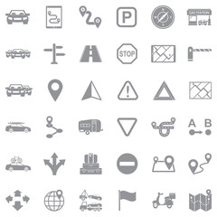 Road Trip icons. Gray Flat Design. Vector Illustration.