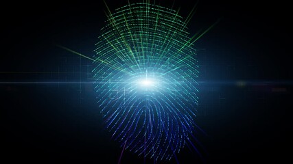 Touch identity fingerprint animation.  Futuristic shining digital artificial intelligence processing of the biometric scanner.