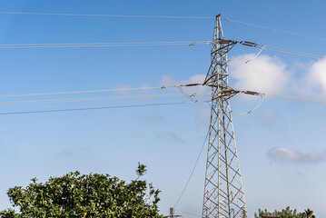 power lines of the blue sky