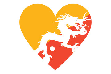 Bhutan flag of heart shape isolated on white background