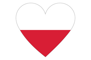 Poland flag of heart shape isolated on white background
