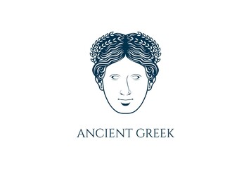 Beauty Greek Roman Myth Woman God Goddess Head Sculpture Logo Design Vector