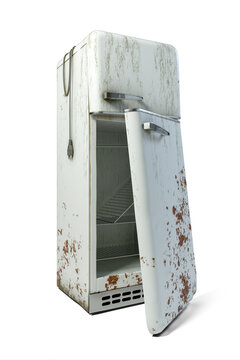Old broken down white retro fridge 3D