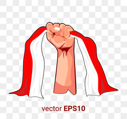 Vector illustration of a hand holding a red and white flag