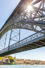 Beautiful Dom Luis I bridge over Douro river in Porto, Portugal