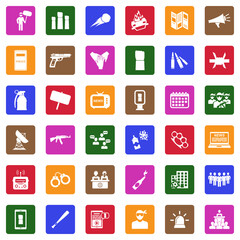 Revolution Icons. White Flat Design In Square. Vector Illustration.