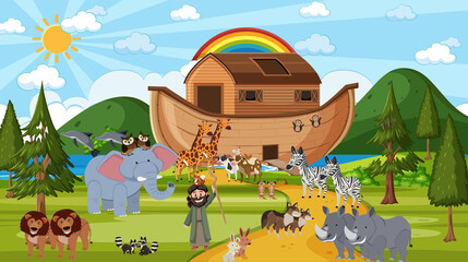 Noah's Ark with wild animals in nature scene © brgfx