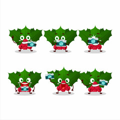 Photographer profession emoticon with holly berry cartoon character