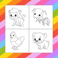 Obraz premium Coloring book for kids. Cartoon character. Vector illustration. Black contour silhouette.