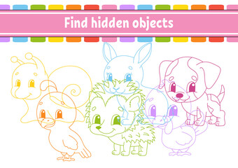 Find hidden object. Education developing worksheet. Activity page with pictures. Color contour. Logical thinking training. Isolated vector illustration. Funny character. Cartoon style.