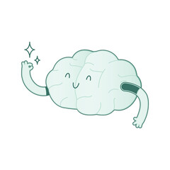 Happy Brain Black and White Color Show Okay Sign. Modern Flat Vector Illustration. Train Your Brain. Social Media Template.