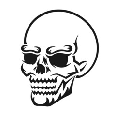 Human skull. Outline silhouette. Design element. Vector illustration isolated on white background. Template for books, stickers, posters, cards, clothes.