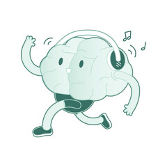 Happy Brain Black and White Color Run and Listen to the Music in Headphones. Modern Flat Vector Illustration. Train Your Brain. Social Media Template.