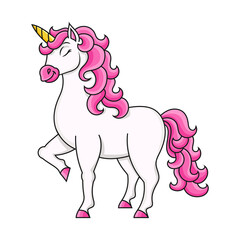 Cute unicorn. Magic fairy horse. Cartoon character. Colorful vector illustration. Isolated on white background. Design element. Template for your design, books, stickers, cards, posters, clothes.