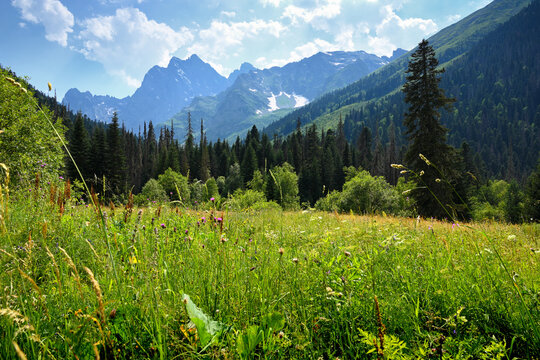 Summer landscape in mountains, North Caucasus, Russia