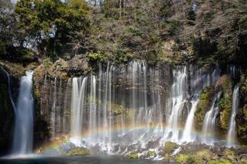 滝のしぶきにかかる虹