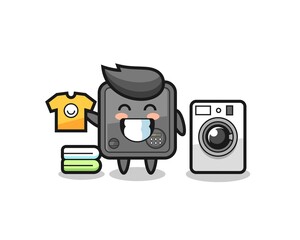 Mascot cartoon of safe box with washing machine