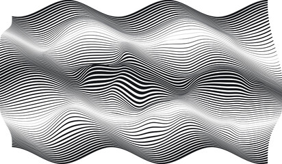 Abstract flow lines background . Fluid wavy shape .Striped linear pattern . Music sound wave . Vector illustration