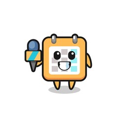 Character mascot of calendar as a news reporter